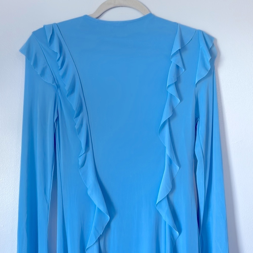 Future Collective Blue Maxi Dress Size XS Front Spilt Long Sleeve V-Neckline - Picture 7 of 9